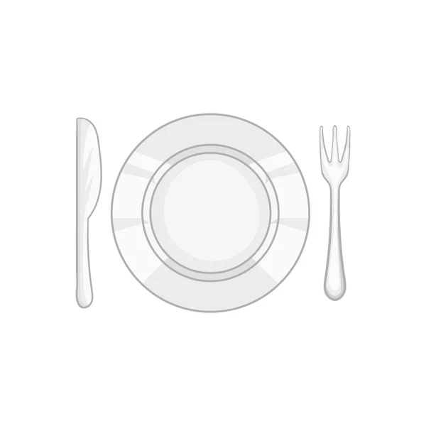 Ícone de prato e talheres, estilo monocromático preto — Vetor de Stock