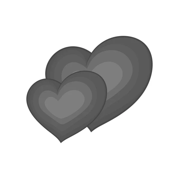 Icône à deux cœurs, style monochrome noir — Image vectorielle