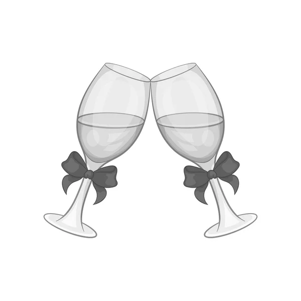 Dos copas de champán con el icono del arco — Vector de stock