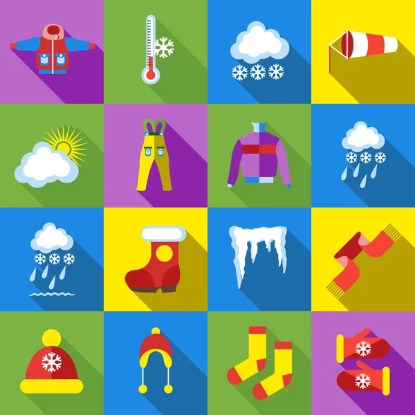 Conjunto de ícones de inverno, estilo cartoon — Vetor de Stock