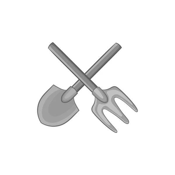 Icono de pala y tenedor, estilo monocromo negro — Archivo Imágenes Vectoriales