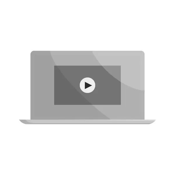 Botão de reprodução no ícone do laptop, estilo monocromático preto — Vetor de Stock
