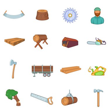 Kereste Sanayi simgeleri ayarla, tarzı çizgi film