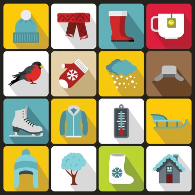 Kış simgeler ayarla, stil düz