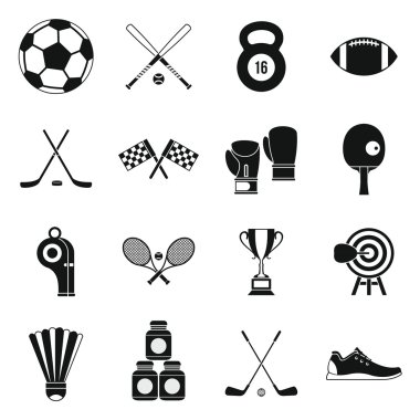 Spor ekipmanları Icons set, basit tarzı