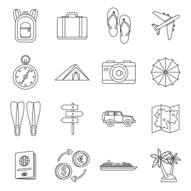 Seyahat Icons set, anahat stili