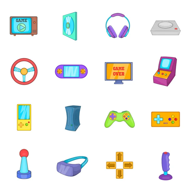 Conjunto de iconos de videojuegos, estilo de dibujos animados — Vector de stock