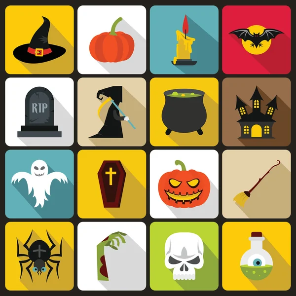 Iconos de Halloween establecidos en estilo plano — Vector de stock