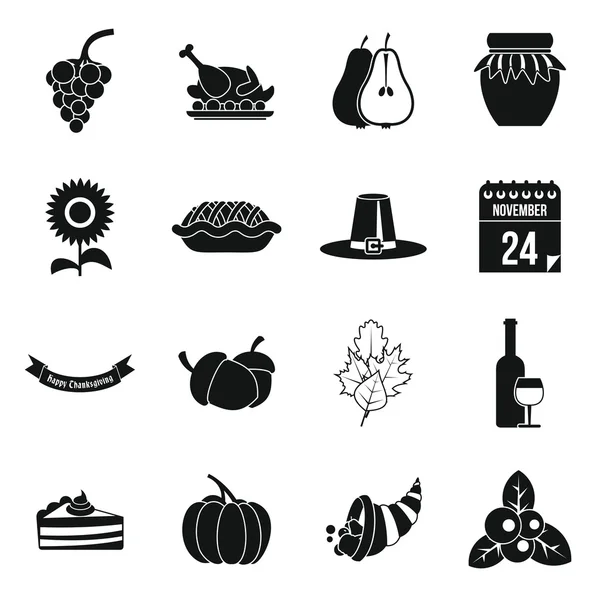 Thanksgiving iconen set, eenvoudige stijl — Stockvector