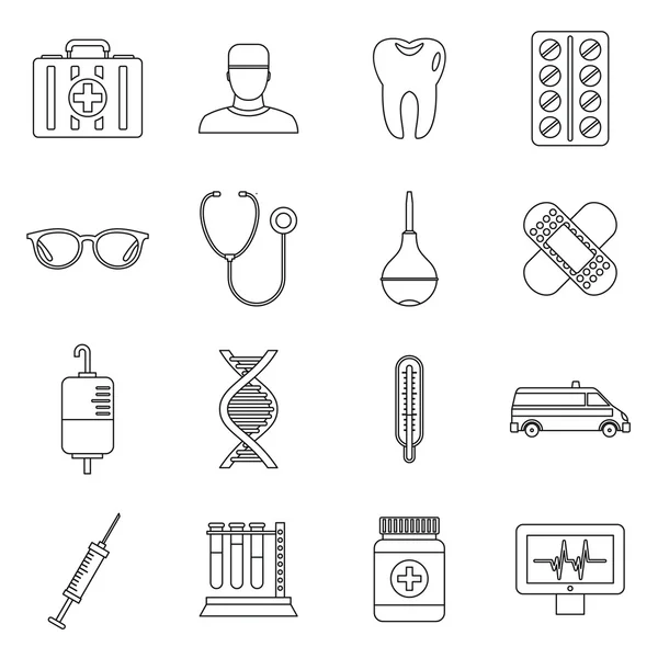 Conjunto de iconos de medicina, estilo de esquema — Archivo Imágenes Vectoriales