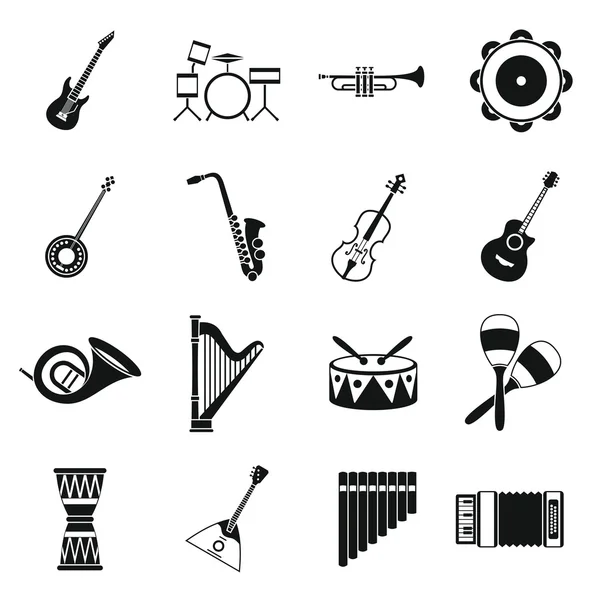 Strumenti musicali set di icone, stile semplice — Vettoriale Stock