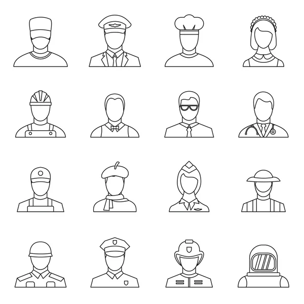 Professions icons set, outline style — Stock Vector