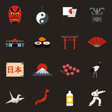 Japonya Icons set, düz stil