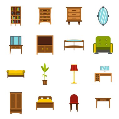 Mobilya Icons set, düz stil