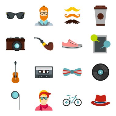 Hipster Icons set, düz stil