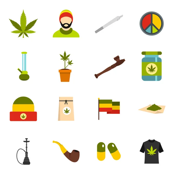 Ensemble d'icônes rastafariennes, style plat — Image vectorielle