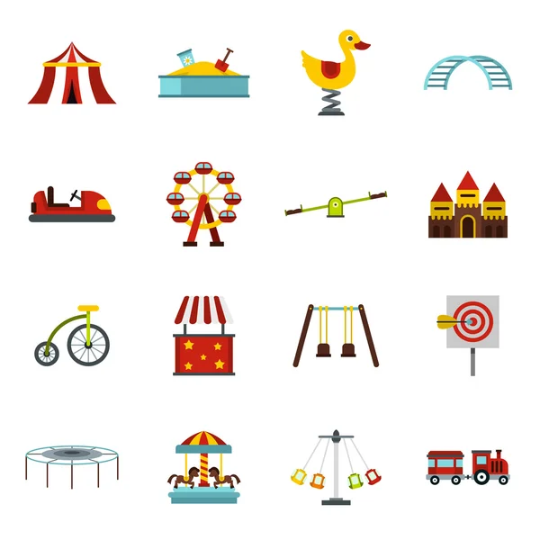 Ensemble d'icônes de parc d'attractions, style plat — Image vectorielle