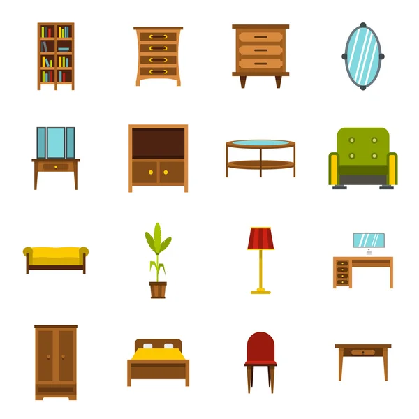Набор иконок мебели, плоский стиль — стоковый вектор