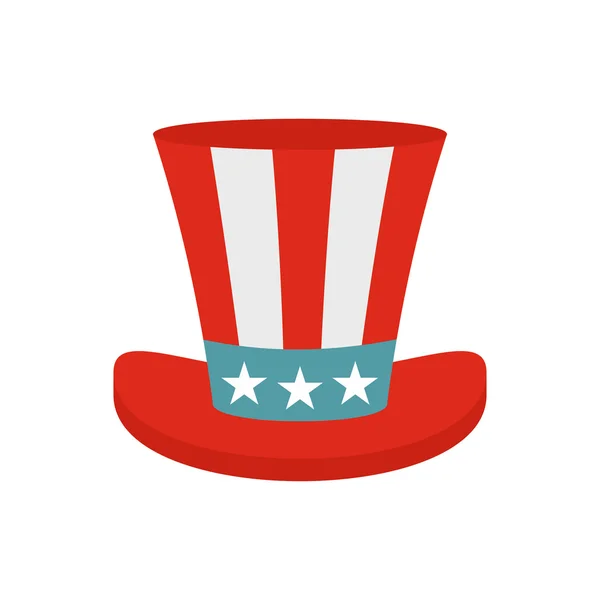 Top hat in the USA flag colors icon, flat style — Stock Vector