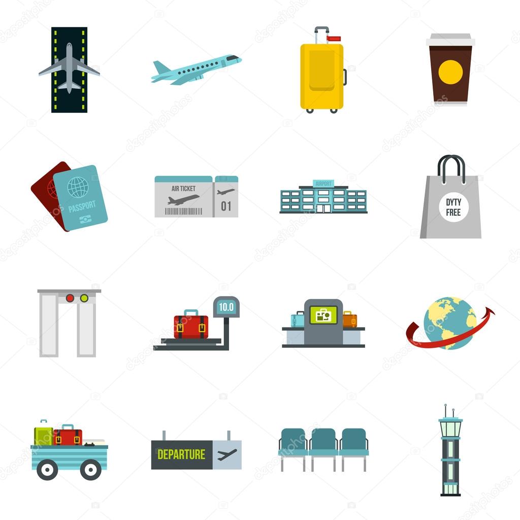 Airport icons set in flat style