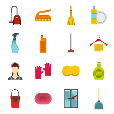 Ev temizlik simgeler ayarla, stil düz