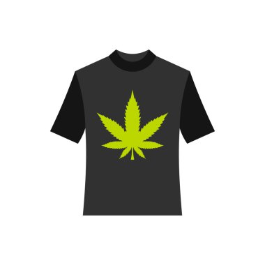 Marihuana yaprağı simgesi, düz stil ile siyah shhirt