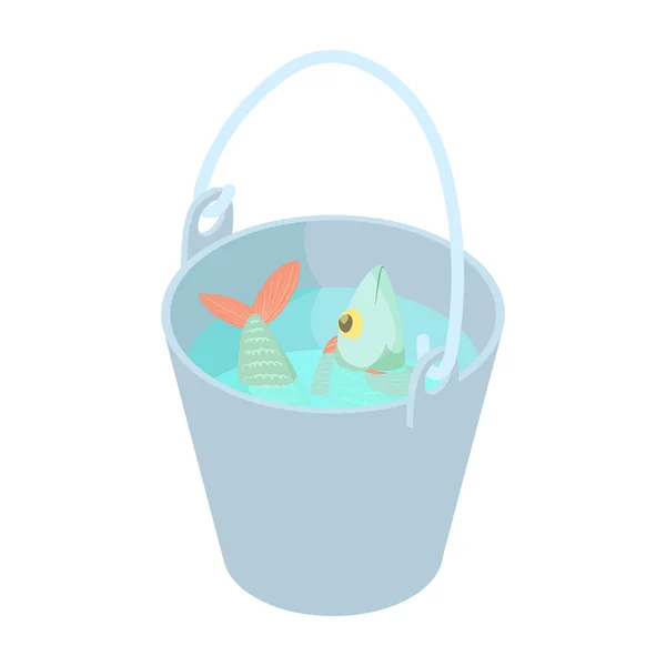 Cubo de pescado icono, estilo de dibujos animados — Vector de stock