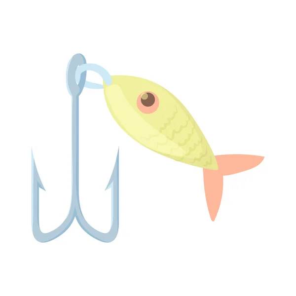 Gancho de pesca con icono de pescado, estilo de dibujos animados — Vector de stock