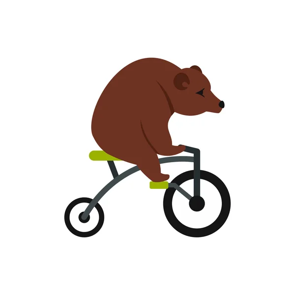 Медведь на велосипеде икона, плоский стиль — стоковый вектор