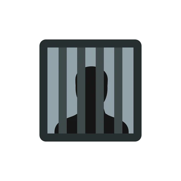 Male behind bars in prison icon, flat style — Stock Vector