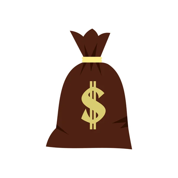Grote zak met geld pictogram, vlakke stijl — Stockvector