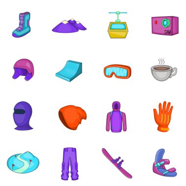 Icons set snowboard, karikatür tarzı
