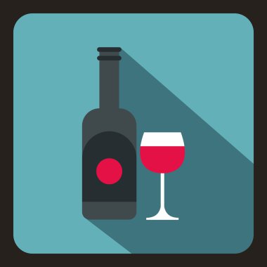 Şişe şarap ve cam kutsal kişilerin resmi, düz stil