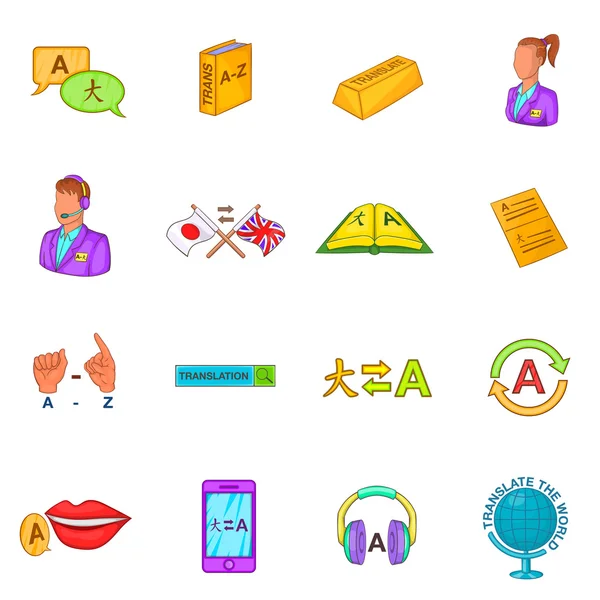 Iconos traductor conjunto estilo de dibujos animados — Vector de stock