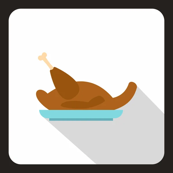 Icono de pollo asado entero, estilo plano — Archivo Imágenes Vectoriales