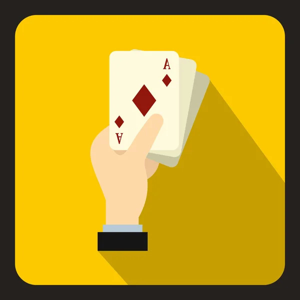 Χέρι που κρατά το εικονίδιο παίζοντας χαρτιά, επίπεδη στυλ — Διανυσματικό Αρχείο