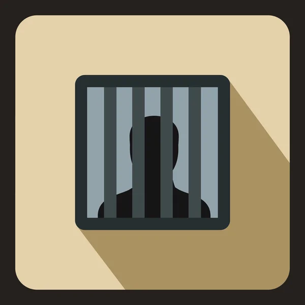 Man behind jail bars icon, flat style — Stock Vector