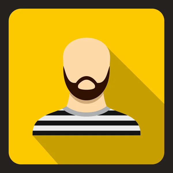 Bearded man in prison garb icon, flat style — Stock Vector