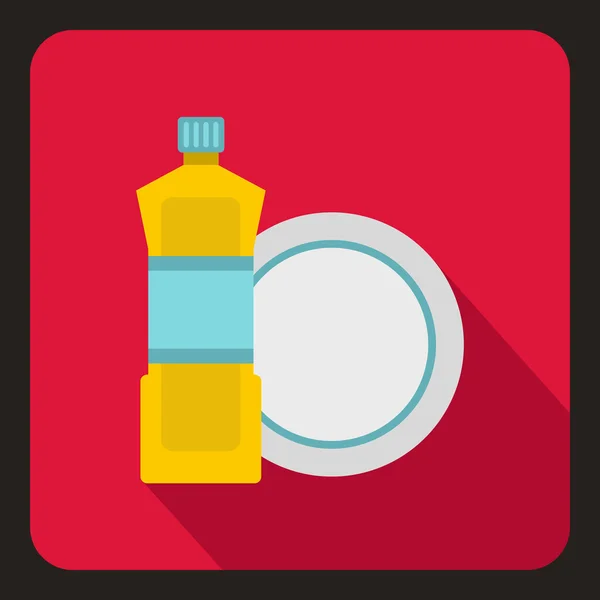 Üveg mosogatószerrel és tiszta edényt ikon lapos stílusú — Stock Vector