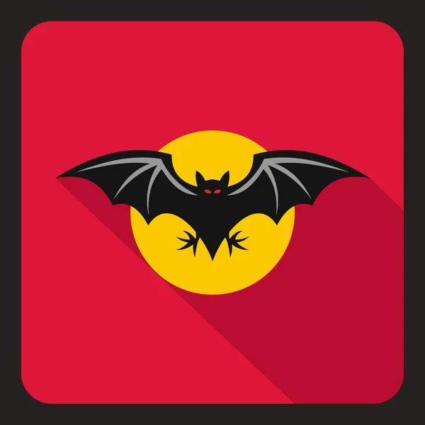 Bat och månen ikon, platt stil — Stock vektor