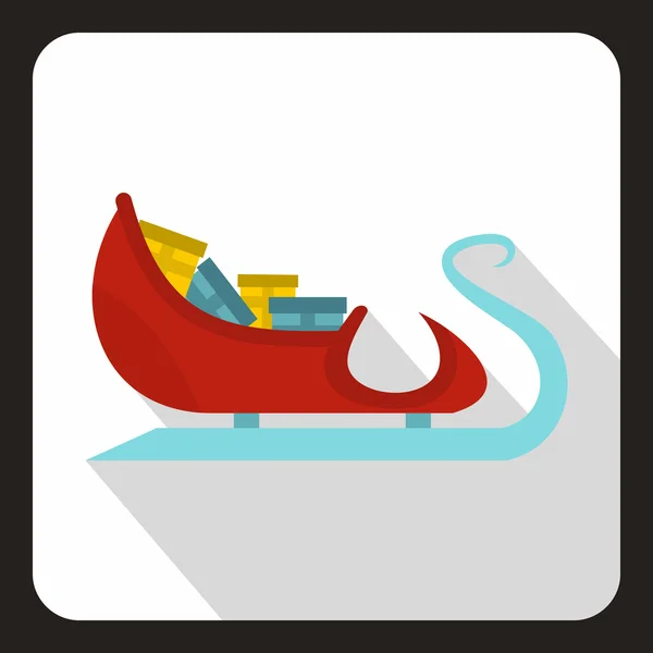 Santa Claus sleigh with gifts icon, flat style — Stock Vector