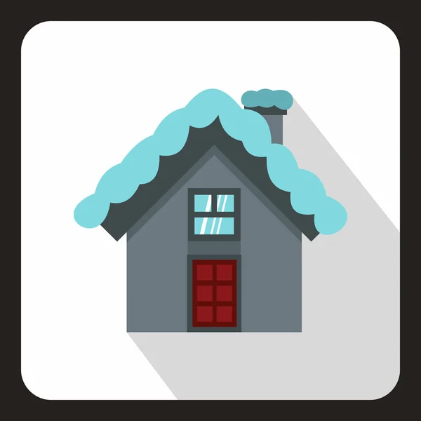 Casa com neve no ícone do telhado, estilo plano — Vetor de Stock