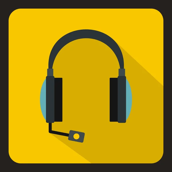 Auriculares con icono de micrófono, estilo plano — Vector de stock