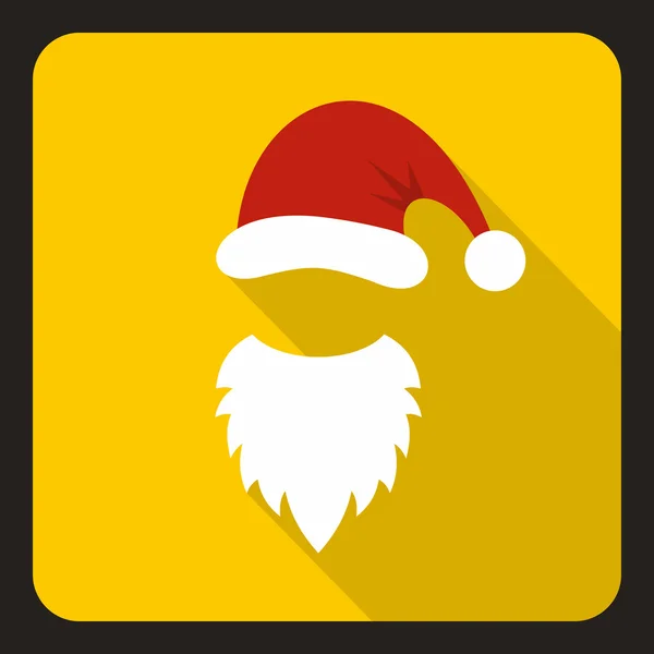 Sombrero rojo y barba blanca del icono de Santa Claus — Vector de stock