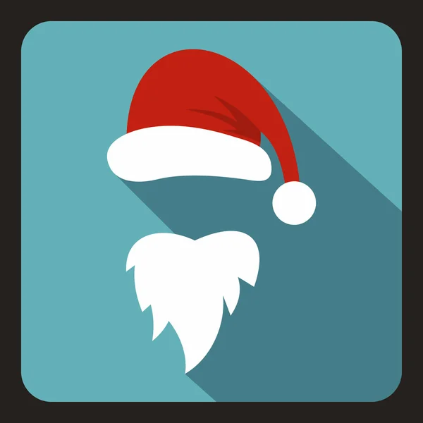 Chapéu vermelho e barba longa do ícone do Papai Noel — Vetor de Stock