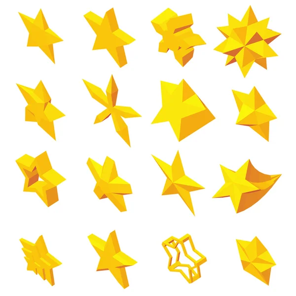 Conjunto de ícones de estrela, estilo 3D isométrico — Vetor de Stock