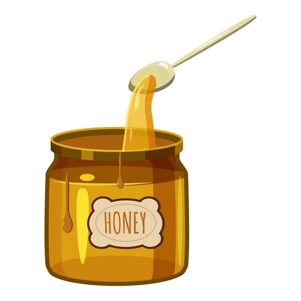 Csupor mézet, egy kanál ikon, rajzfilm stílusú — Stock Vector