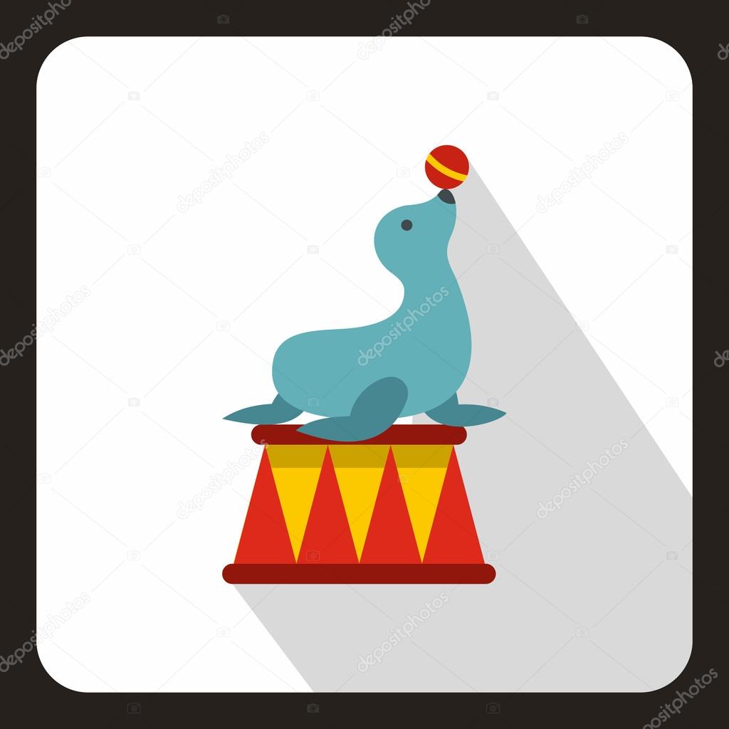 Circus seal with a bal icon, flat style