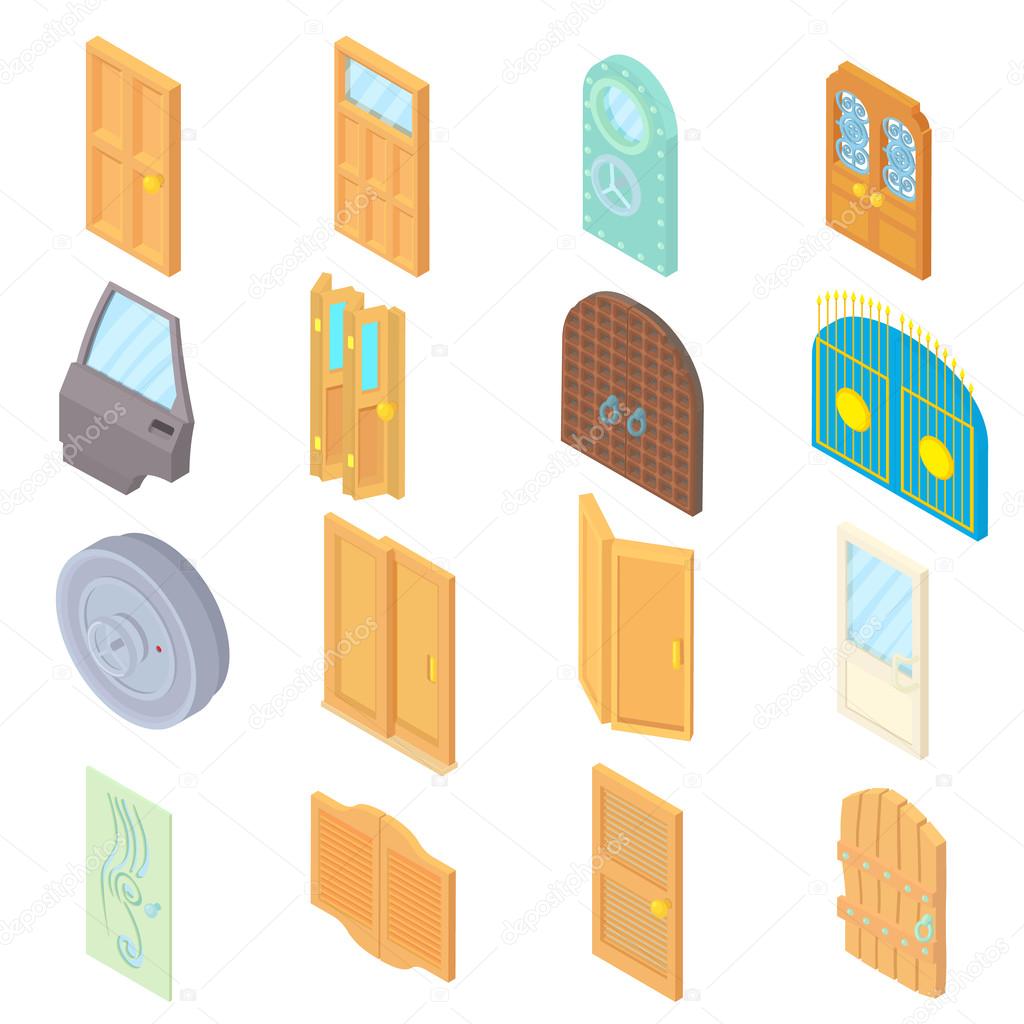 Door icons set, isometric 3d style