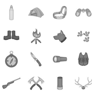 Icons set avcılık, tek renkli stil siyah